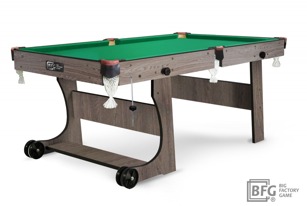 Бильярд BFG Compact Light 5 (Анкор) (Пул, анкор темный (ЛДСП), ЛДСП_16, Manchester 45 Yellow green ш1,98м, Х/б сетка)